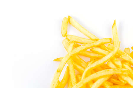 French fries chips on isolated white backgroundの写真素材