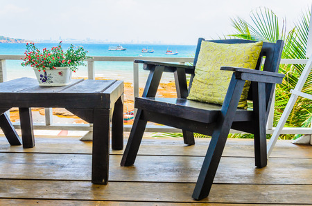 Wood chair on the beachの写真素材