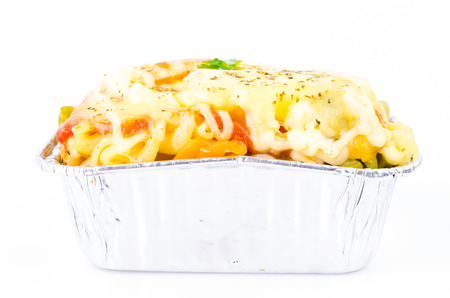 Lasagna seafood on white backgroundの写真素材