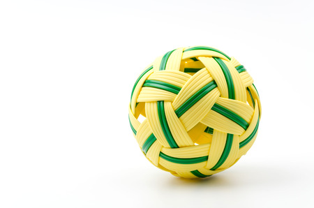 rattan ball isolated white backgroundの写真素材