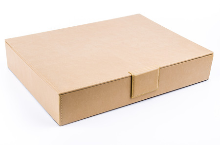 Brown leather box on isolated white backgroundの写真素材