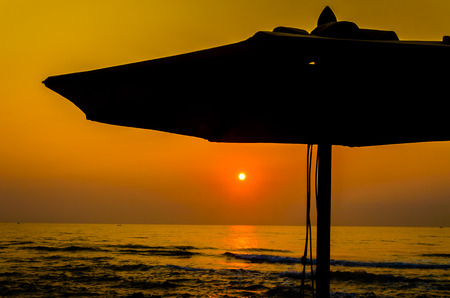 Umbrella beach in twilight timesの写真素材