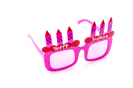 Happy birthday sunglasses isolated white backgroundの写真素材