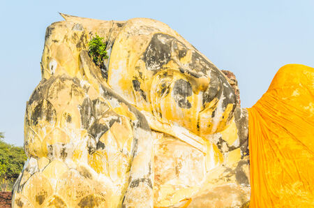 Buddha sleep statue in wat lokayasutharam temple in at ayutthaya Thailandの写真素材