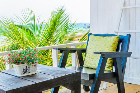 Wood chair on the beachの写真素材