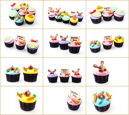 Easter cupcakes isolated white backgroundの写真素材