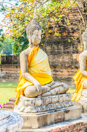 Wat Yai Chaimongkol temple in ayutthaya Thailandの写真素材