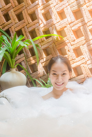 Women spa bath in hot tubの写真素材