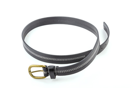 Black leather belt isolated white background