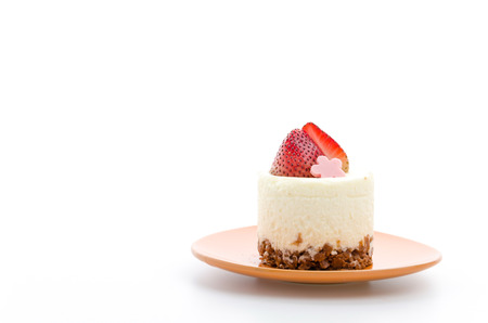 Strawberry cheesecake isolated on white backgroundの写真素材