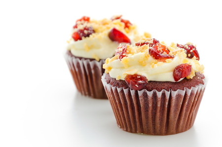 Red cupcake velvet isolated white backgroundの写真素材