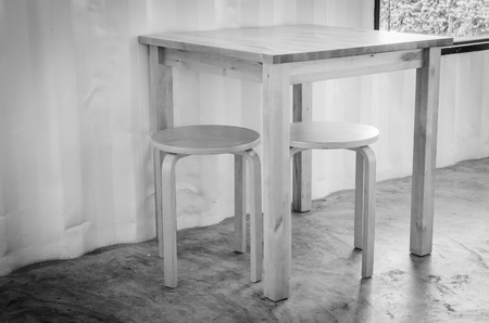 Wood table and chairの写真素材