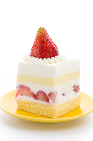 Strawberry cheesecake isolated on white backgroundの写真素材