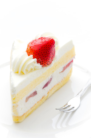 Strawberry cake isolated on whiteの写真素材