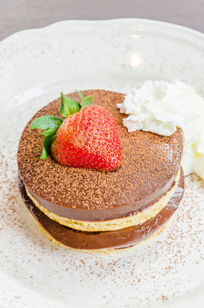 Strawberry Chocolate pudding pancakeの写真素材