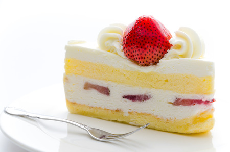 Strawberry cake isolated on whiteの写真素材