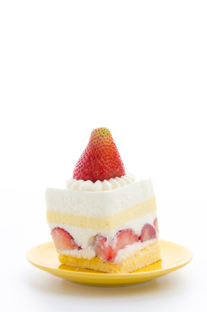 Strawberry cheesecake isolated on white backgroundの写真素材