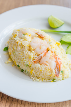 Fried thai rice with shrimpの写真素材