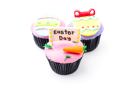 Easter cupcakes isolated white backgroundの写真素材