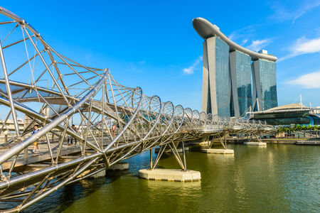SINGAPORE-JUNE 24: The Marina Bay Sands Resort Hotel in Singapore. It is an integrated resort and the world's most expensive standalone casino property at S$8 billion.のeditorial素材