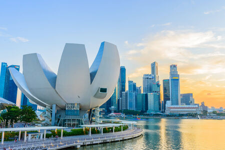 SINGAPORE - JUNE 24: ArtScience Museum on JUNE 24, 2014 in Singapore. It is one of the attractions at Marina Bay Sands. It has 21 gallery spaces with a total area of 6,000 square meters.のeditorial素材