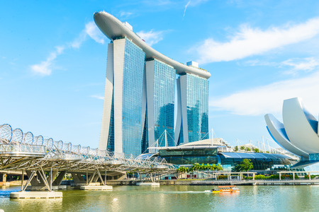SINGAPORE-JUNE 24: The Marina Bay Sands Resort Hotel in Singapore. It is an integrated resort and the world's most expensive standalone casino property at S$8 billion.のeditorial素材