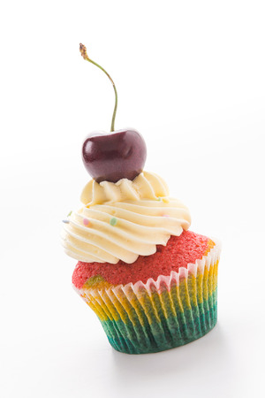 Cherry Cupcakes isolated on whiteの写真素材