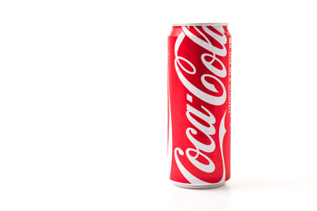 Bangkok Thailand - July 6, 2014 Editorial photo of Classic Coca-Cola can on White Background....