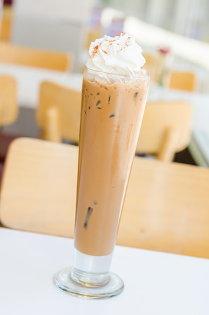 Iced mocha coffee with whip cream on topの写真素材