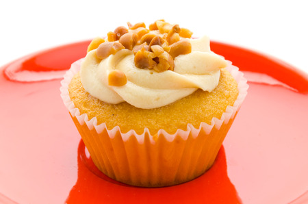 Nuts cupcake isolated on white backgroundの写真素材