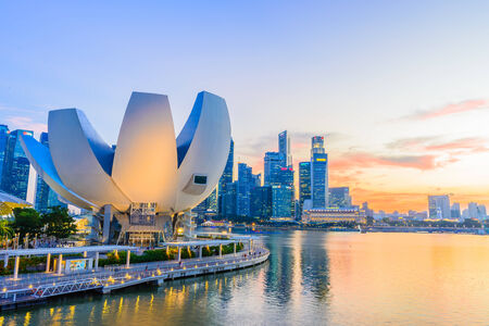 SINGAPORE - JUNE 24: ArtScience Museum on JUNE 24, 2014 in Singapore. It is one of the attractions at Marina Bay Sands. It has 21 gallery spaces with a total area of 6,000 square meters.のeditorial素材