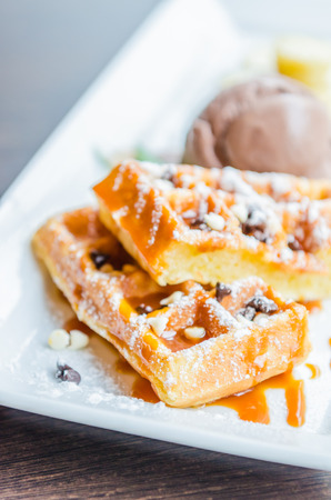 Waffle with ice creamの写真素材