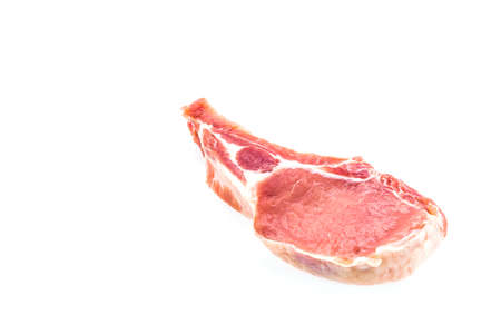 Raw pork meat isolated on whiteの写真素材