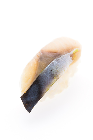 Saba sushi isolated on whiteの写真素材