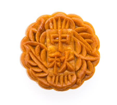 Moon cake isolated on whiteの写真素材