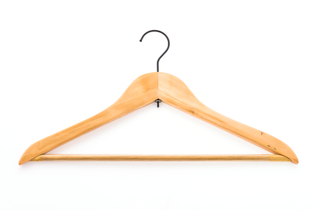 clothes hanger wooden isolated on white backgroundの写真素材
