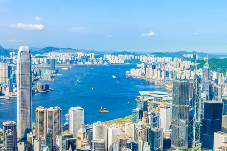 HONG KONG -August 8: Scene of the Victoria Harbour on August 8, 2014 in Hong Kong. Victoria Harbour is the famous attraction place for tourist to visit.のeditorial素材