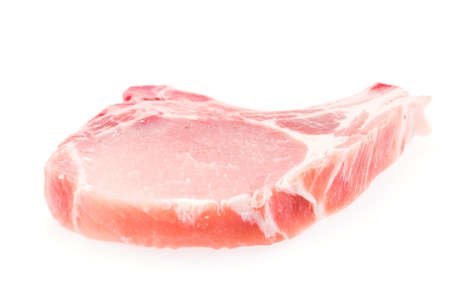 Raw pork meat isolated on whiteの写真素材
