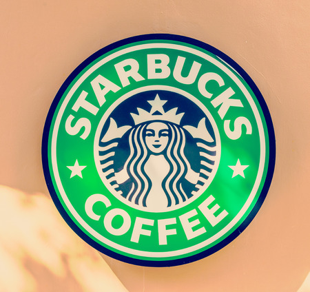 BANGKOK, THAILAND - OCT 28, 2014: The Starbucks Coffee sign at Circle Ratchapruek , Bangkok. Starbucks is the world's largest coffee house with over 20,000 stores in 61 countries.のeditorial素材
