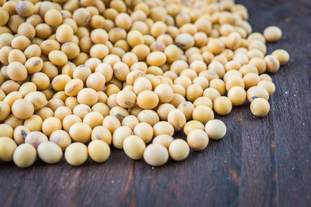 Soy beans on wooden background - vintage effect styleの写真素材