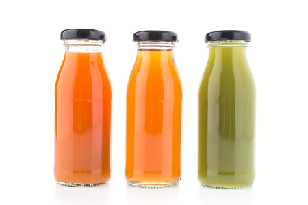 Juice bottle isolated on white backgroundの写真素材