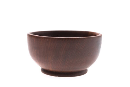 Wood bowl isolated on white backgroundの写真素材