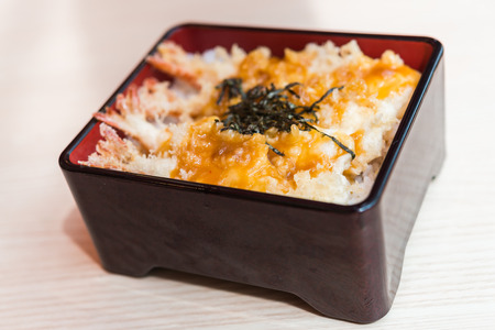 Tempura rice - rice with fried shrimp on top - japanese food - selective focusの写真素材