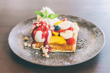 Fruits waffle with ice cream - Processing still life effect style pictures