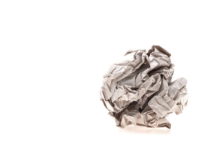 Crumbled paper isolated on white backgroundの写真素材