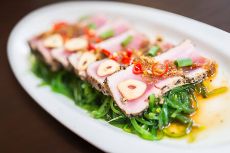 Spicy tuna salad japanese food - selective point focusの写真素材