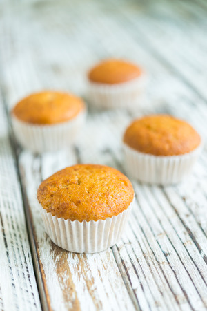 banana muffin cake on woodenの写真素材