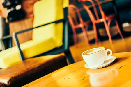 Latte Coffee cup in coffee shop - Vintage Retro effect style pictures