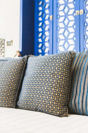 Bed pillow in luxury hotel - film tone effect filterの写真素材