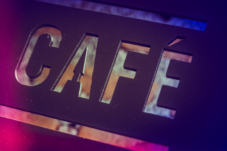 Cafe sign - vintage effect and light leak fitler processingの写真素材